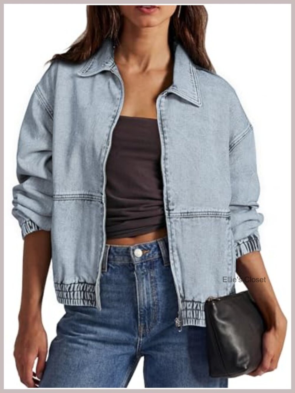 Oversized Denim Jacket Casual Zip Up Long Sleeve Relaxed Fit Womens Jean Coat